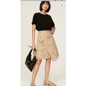JW ANDERSON Tan Khaki 100% Cotton A-Line Logo Travel Asymmetrical Wrap Skirt 10
